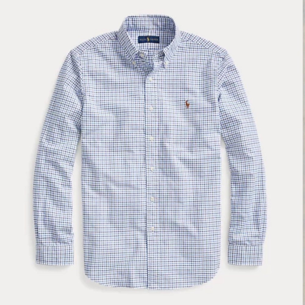 Ralph Lauren Blue and White Checkered Dress Shirt